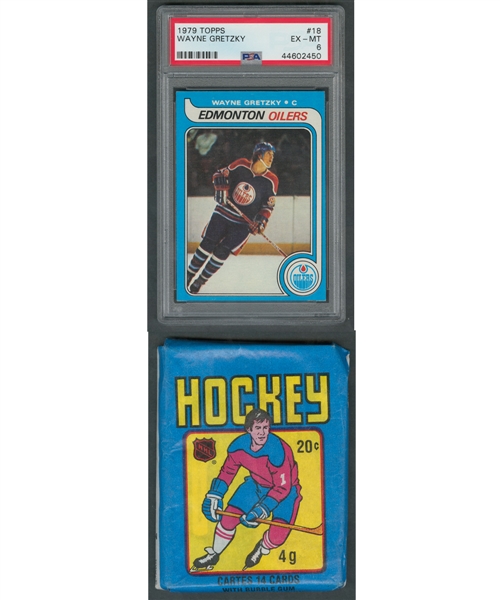 1979-80 Topps Hockey Card #18 HOFer Wayne Gretzky RC (Graded PSA 6) Plus 1979-80 O-Pee-Chee Opened Wax Pack