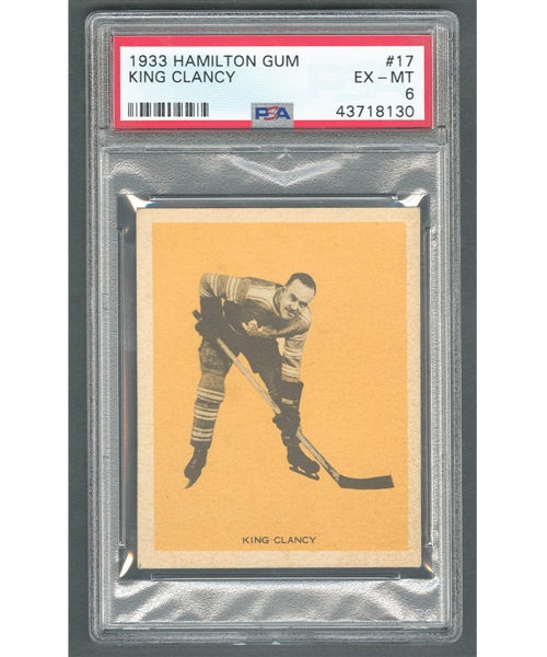 1933-34 Hamilton Gum V288 Hockey Card #17 HOFer King Clancy - Graded PSA 6