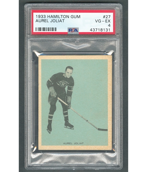 1933-34 Hamilton Gum V288 Hockey Card #27 HOFer Aurele Joliat - Graded PSA 4