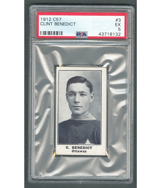 1912-13 Imperial Tobacco C57 Hockey Card #3 HOFer Clint Benedict RC - Graded PSA 5