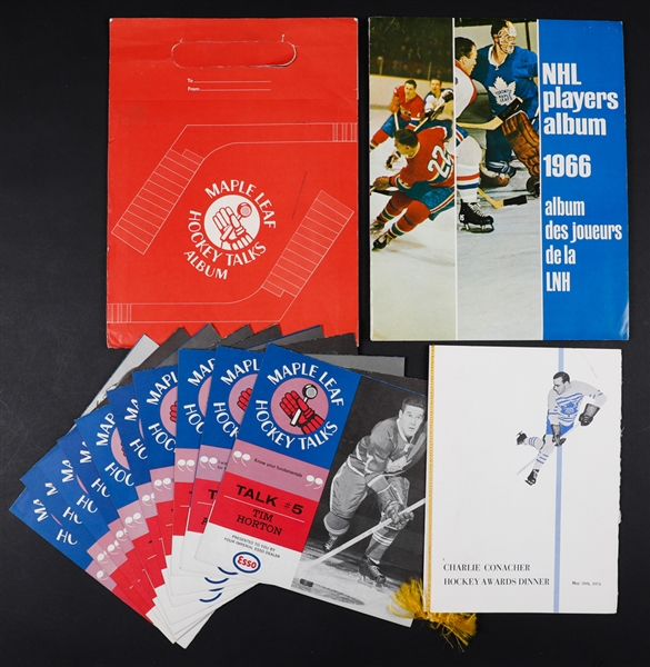 Toronto Maple Leafs 1966-67 Hockey Talks Records Complete Set of 10, 1965-66 Coca-Cola NHL Complete Card Set in Album and 1974 Charlie Conacher Hockey Awards Dinner Program