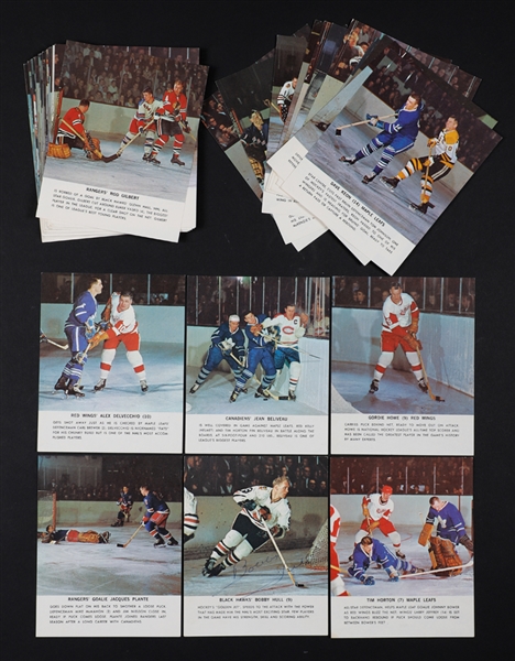1950 R423 Anonymous Mini Hockey Cards (2 Strips of 13 Cards Each), 1950 R423 Mini Baseball Cards (Strip of 9 Cards) and Complete 1964-65 Toronto Star NHL Stars Photo Card Collection of 48