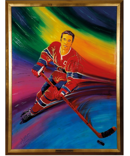 Jean Beliveaus "The Captain" Montreal Canadiens Original Framed Painting on Canvas by Bec from His Personal Collection with Family LOA (40" x 52") 