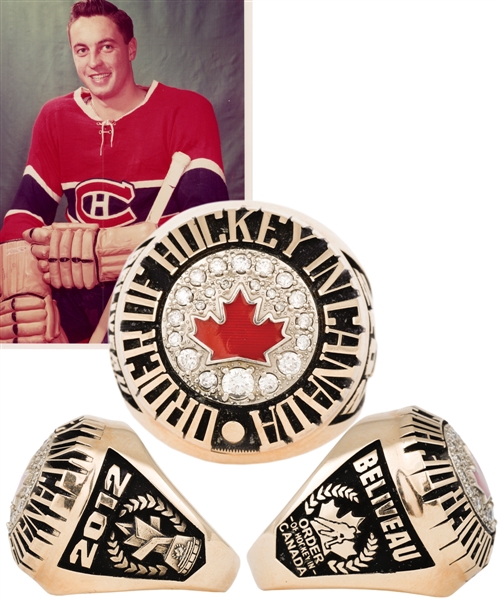 Jean Beliveaus 2012 "Order of Hockey in Canada" 10K Gold and Diamond Induction Ring from His Personal Collection with Family LOA