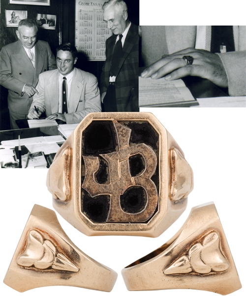 Jean Beliveaus Early-1950s 10K Gold Birks Ring with His Initials "JB" from His Personal Collection with Family LOA - The Ring He His Wearing When He Signs His 1st Contract with the Canadiens!