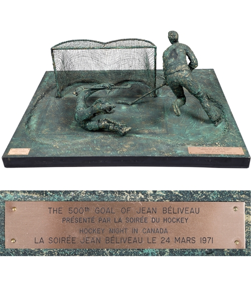 Jean Beliveaus "500th NHL Goal" Sculpture Presented to Him on March 24th 1971 Tribute Night by Hockey Night in Canada from His Personal Collection with Family LOA