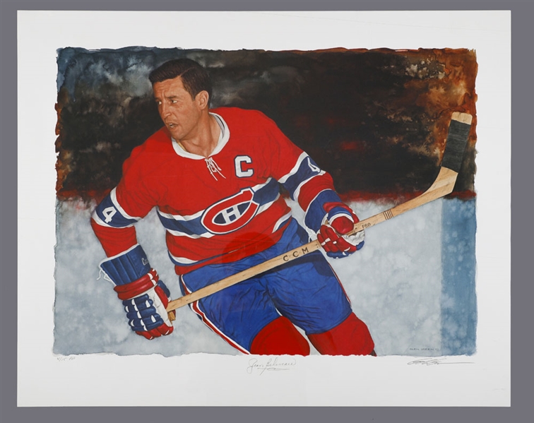 Jean Beliveaus Signed Montreal Canadiens Lithographs/Prints (5) from His Personal Collection with Family LOA