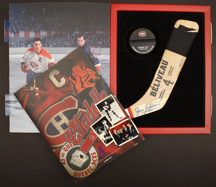 Jean Beliveaus 2007 Tribute Night Gift Box with Signed Hockey Stick Blade and Souvenir Book from His Personal Collection with Family LOA