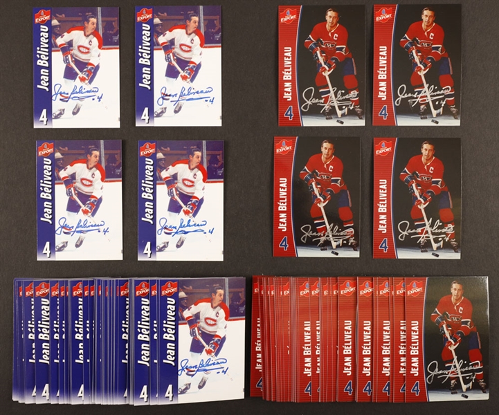 Jean Beliveaus Signed Montreal Canadiens Molson Export Hockey Cards (133 / 2 Different Poses) from His Personal Collection with Family LOA
