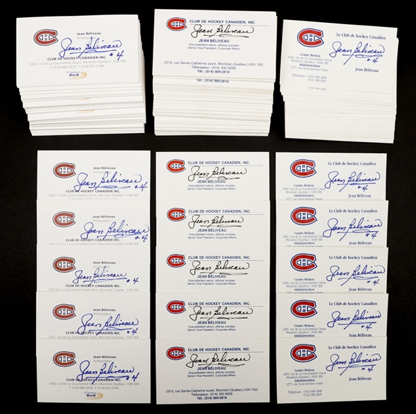 Jean Beliveaus Signed Montreal Canadiens (Montreal Forum, Molson Centre and Bell Centre) Business Cards (247) from His Personal Collection with Family LOA