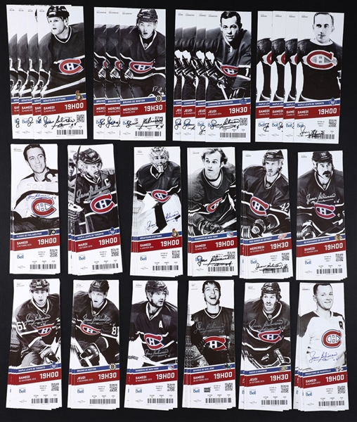 Jean Beliveaus Signed 2013-14 Montreal Canadiens Bell Centre Personal Tickets (63) from His Personal Collection with Family LOA