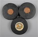 CCM Art Ross 1942-50 NHL Official Game Pucks (2) Plus Mid-1970s Denver Spurs WHA Official Game Puck