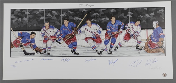 New York Rangers Limited-Edition Lithograph Autographed by 7 HOFers with LOA (18" x 39")