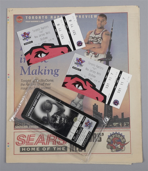 Toronto Raptors November 3rd 1995 Inaugural Season First Game Ticket Stubs (2), Commemorative Ticket and More