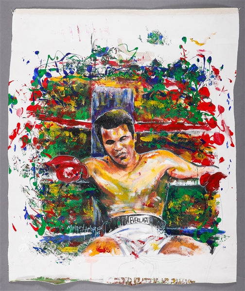 Muhammad Ali “Awaiting the Bell” Original Painting on Canvas by Renowned Artist Murray Henderson (26 ½” x 32”) 