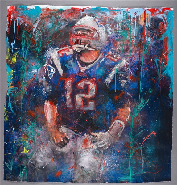 Evocative Tom Brady New England Patriots “The Super Bowl King” Original Painting on Canvas by Renowned Artist Murray Henderson (41” x 42”) 