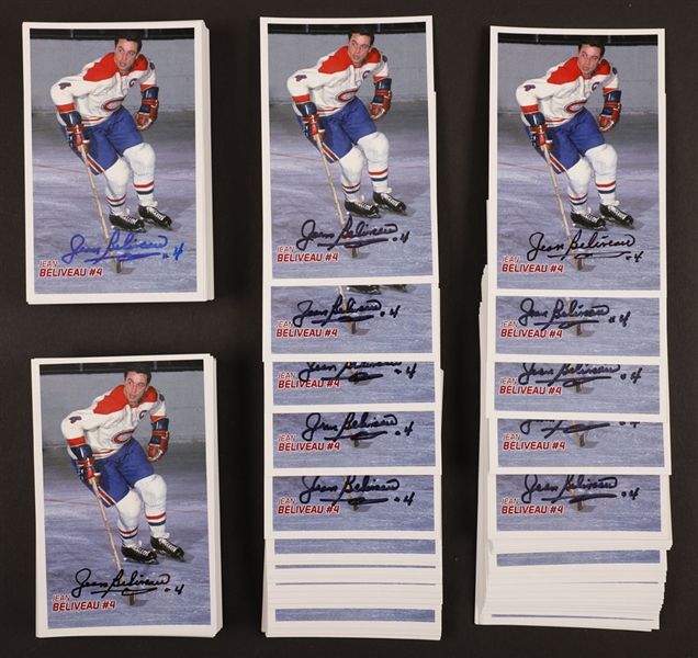 Jean Beliveaus Signed Montreal Canadiens Molson Export Postcards (249) from His Personal Collection with Family LOA