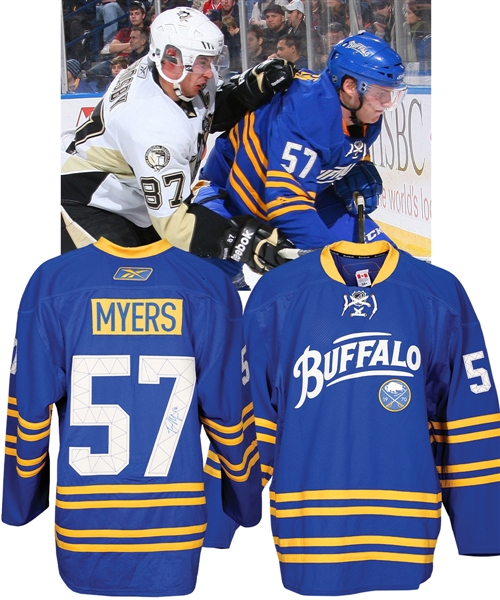 Tyler Myers 2010-11 Buffalo Sabres "40-year Anniversary" Signed Game-Worn Alternate Jersey with Team COA - Photo-Matched!