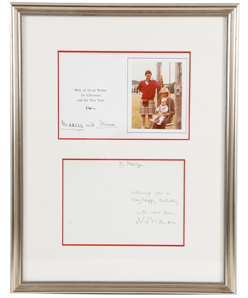 Princess Diana, Prince Charles and Prince William Multi-Signed Greeting Cards Framed Display with JSA LOA