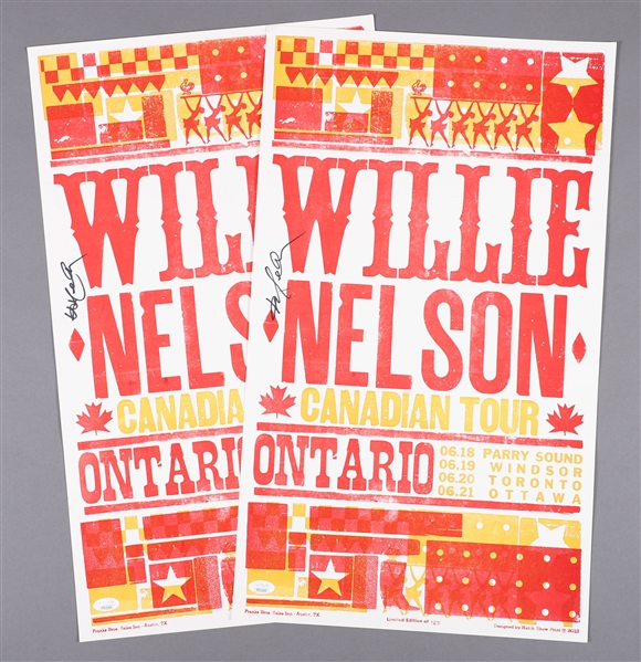 Willie Nelson Signed 2013 Canadian Tour Limited-Edition Posters (2) - Both JSA Certified (13" x 23")