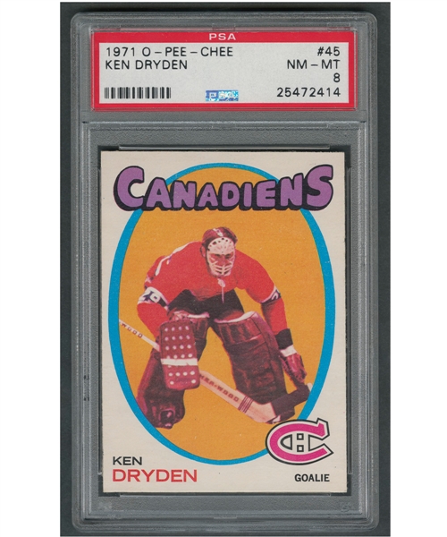 1971-72 O-Pee-Chee Hockey Card #45 HOFer Ken Dryden RC - Graded PSA 8
