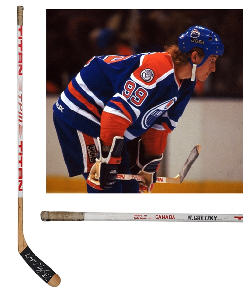 Wayne Gretzkys 1981-82 Edmonton Oilers Titan TPM Game-Used Stick - Art Ross and Hart Memorial Trophies Season!