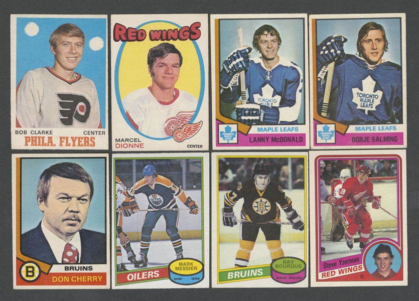 1970-71 to 1984-85 O-Pee-Chee Hockey Rookie Card Collection of 8 Including Clarke, Dionne, McDonald, Salming, Cherry, Bourque, Messier and Yzerman