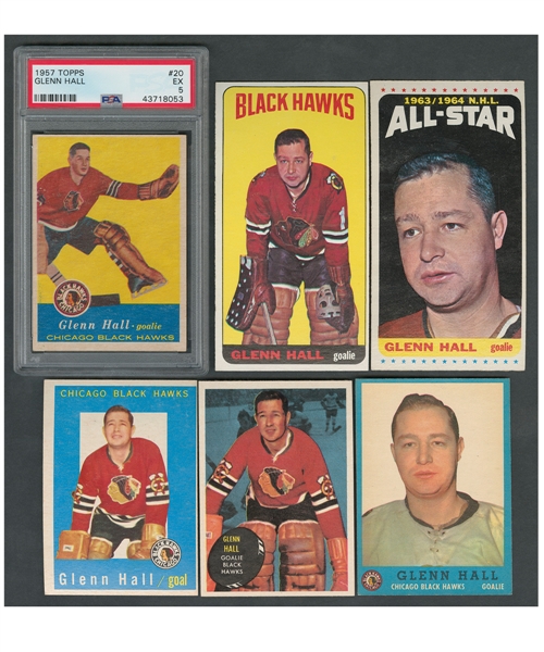 1957-58 Topps Hockey Card #20 HOFer Glenn Hall RC (Graded PSA 5) Plus 1959-60 to 1968-69 Topps and O-Pee-Chee Cards (12)