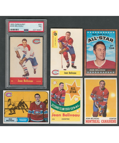1955-56 Parkhurst Hockey Card #44 HOFer Jean Beliveau (Graded PSA 7) Plus 1958-59 to 1971-72 Parkhurst, Topps and O-Pee-Chee Cards (6)