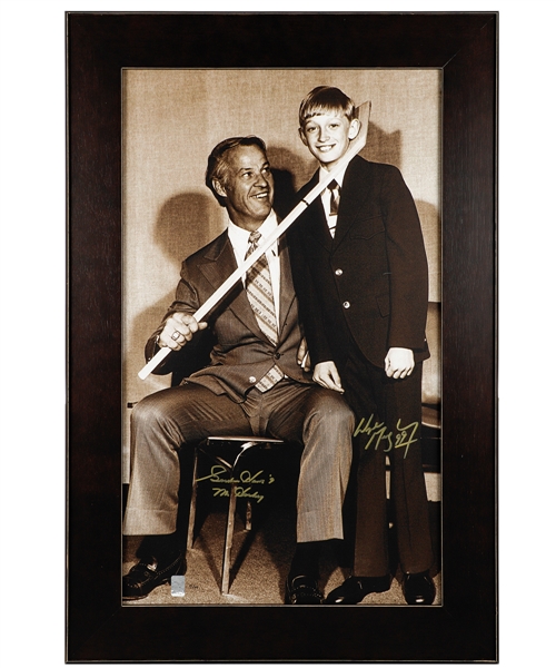 Wayne Gretzky and Gordie Howe Dual-Signed "The Hook" Limited-Edition Framed Print on Canvas #15/99 with WGA COA (24" x 36")