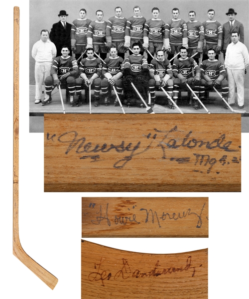 Montreal Canadiens 1933-34 Team-Signed Stick by 19 Including Deceased HOFers Howie Morenz, Newsy Lalonde, Leo Dandurand and Sylvio Mantha