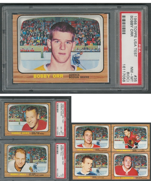 1966-67 Topps USA Test Complete 66-Card Hockey Set with PSA-Graded NM-MT 8 (OC) #35 HOFer Bobby Orr Rookie Card