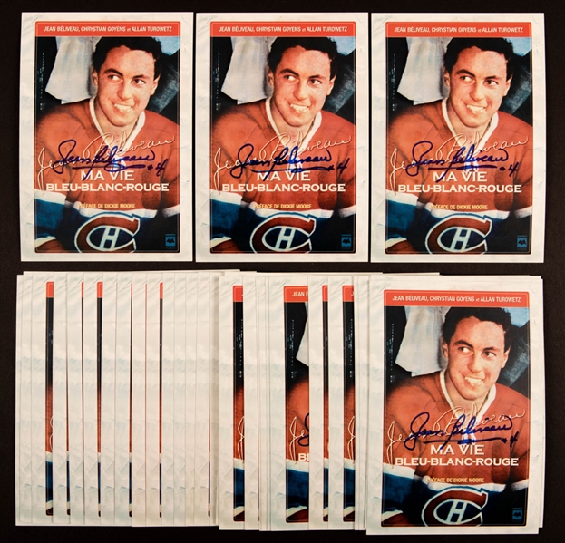 Jean Beliveaus Signed Promotional "Ma Vie Bleu-Blanc-Rouge" Book Postcards (47) from His Personal Collection with Family LOA