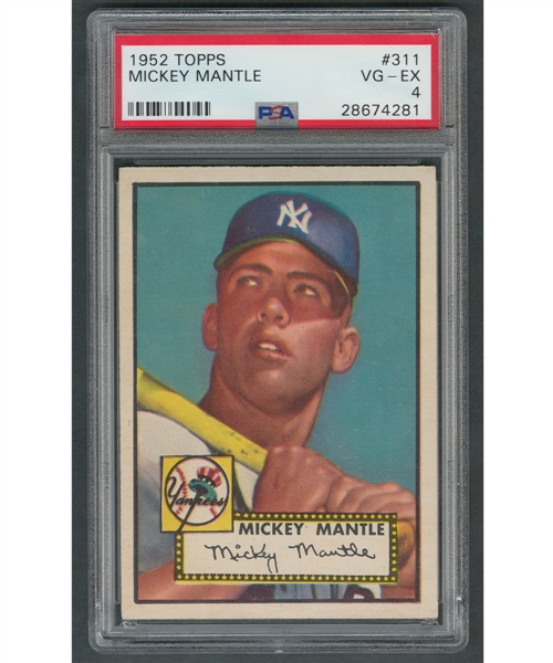 1952 Topps Baseball Card #311 HOFer Mickey Mantle RC - Graded PSA 4