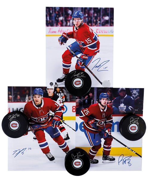 Jesperi Kotkaniemi, Nick Suzuki, Ryan Poehling and Cayden Primeau Signed Montreal Canadiens Puck and Photo Collection of 7 with LOA