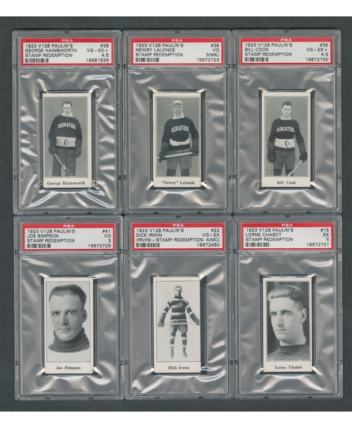 1923-24 Paulins Candy V128 (Stamp Redemption) PSA-Graded Complete 70-Card Hockey Set - Includes PSA 4.5 #39 HOFer George Hainsworth 
