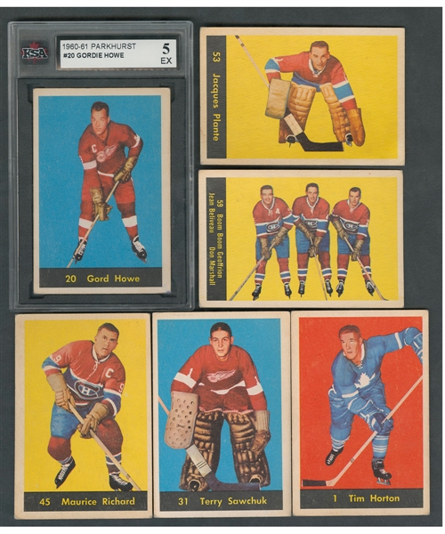 1960-61 Parkhurst Hockey Complete 61-Card Set Including KSA-Graded Card #20 HOFer Gordie Howe (5 EX)