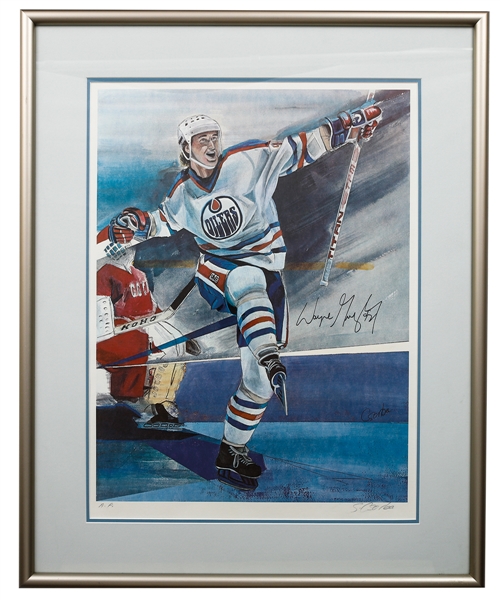 Wayne Gretzky Signed 1983 "The Kick" Edmonton Oilers Artist Proof Framed Lithograph by Steven Csorba (25" x 31")