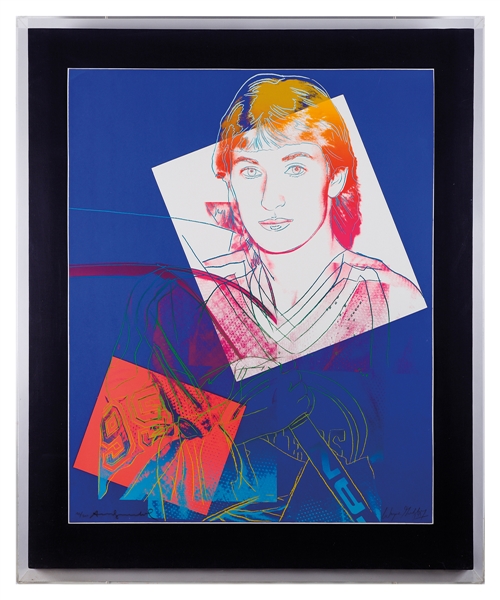 Andy Warhol 1984 "Wayne Gretzky #99" Edmonton Oilers Framed Limited-Edition Screen Print #48/300 Signed by Warhol and Gretzky (39 ½” x 48”)