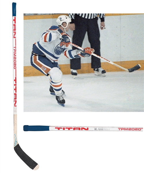 Wayne Gretzkys 1987-88 Edmonton Oilers Signed Titan Game-Used Stick with LOA - Photo-Matched to His Stanley Cup Finals Game-Winning Goal from the Cup-Clinching Game! His Last Goal with the Oilers!