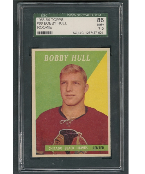1958-59 Topps Hockey Card #66 HOFer Bobby Hull RC - Graded SGC NM+ 7.5