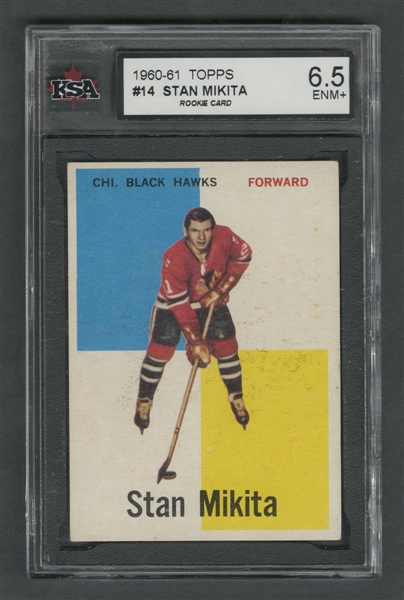 1960-61 Topps Hockey Card #14 HOFer Stan Mikita RC - Graded KSA 6.5