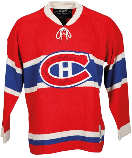 Montreal Canadiens Wool Jersey Signed by 4 Legends - Henri Richard, Beliveau, Moore and Lafleur!