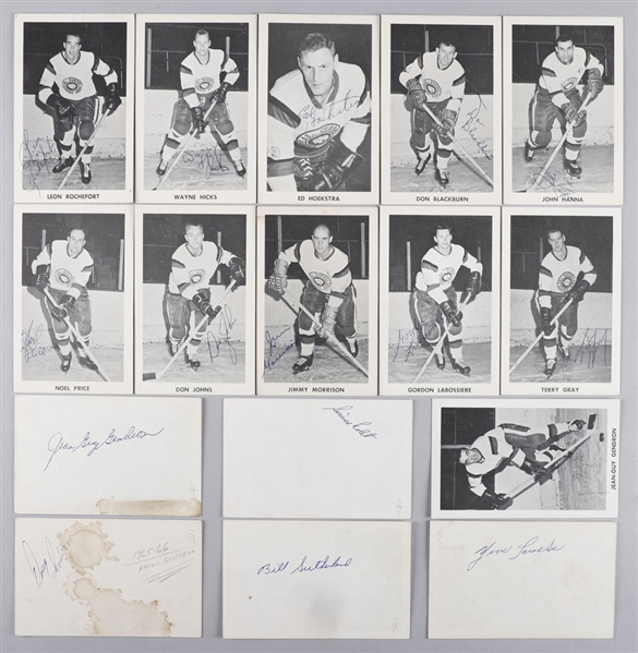 Quebec Aces 1965-66 Signed Hockey Postcards (16) Including Jean-Guy Gendron, Leon Rochefort, Noel Price and Others