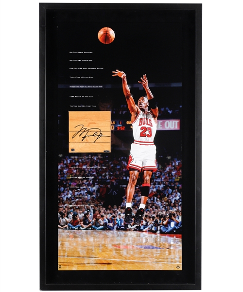 Michael Jordan Signed 1996-98 United Center Floor Piece Framed Limited-Edition Chicago Bulls Montage with UDA COA (23 ½” x 41 ½”)