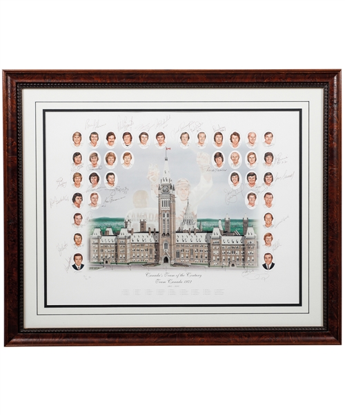 Paul Hendersons 1972 Canada-Russia Series "Canadas Team of the Century" Team-Signed Limited-Edition PE Framed Lithograph #19/40 with His Signed LOA (27" x 33") 