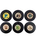 Paul Hendersons 1968-69 Art Ross / Converse NHL Expansions Teams Game Pucks (5) and 1969-76 Oakland Seals Art Ross / Converse Game Puck with His Signed LOA