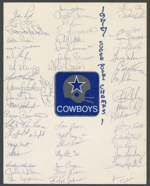 Dallas Cowboys 1977 Super Bowl Champions Team-Signed Sheet by 52 Including Staubach, Ditka and Dorsett with JSA LOA (11” x 14”)