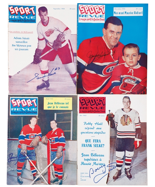 "Sport Revue" and "Les Sports" 1954-63 Signed Hockey Magazine Collection of 18 Including Howe, Rocket Richard, Beliveau and Others