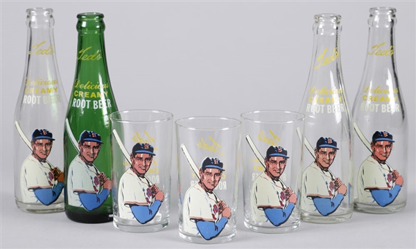 Ted Williams Memorabilia Collection Including 1950s Teds Root Beer Glasses (3) and Bottles (4), 1955 Sports Illustrated and More!